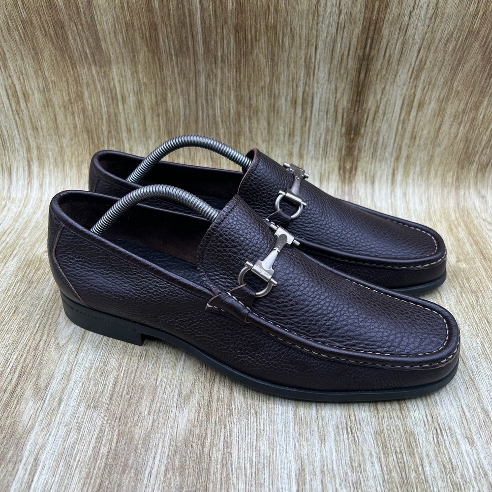 Salvatore Ferragamo Gancini Bit Loafers Men's Size 9.5 EE Brown Leather UR 41178